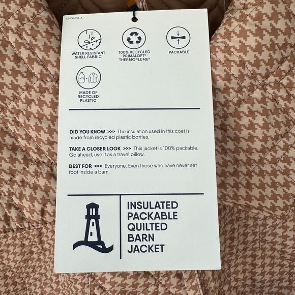 Nwt Lands' End Insulated Packable Quilted Jacket Women Lg Petite Tan Houndstooth - Picture 4 of 9